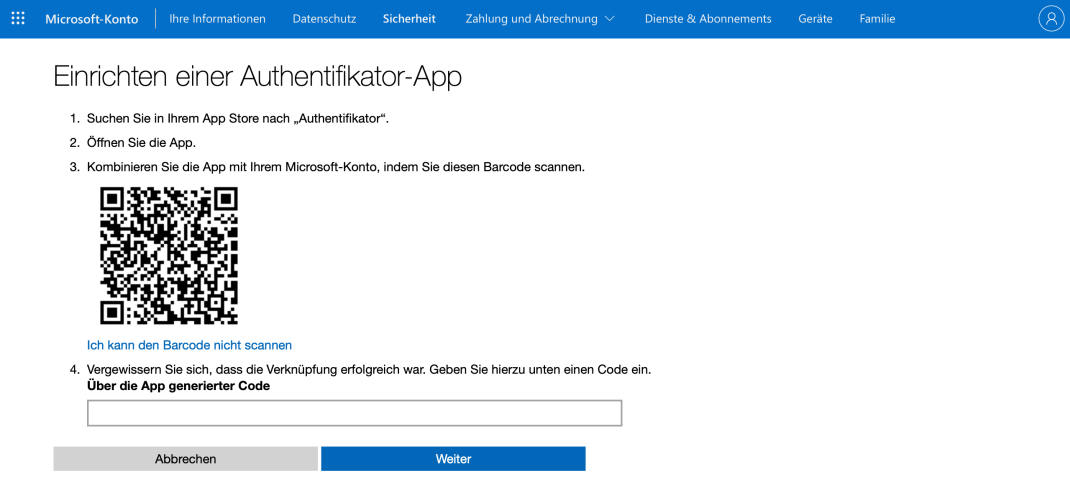 2FA - Authenticator App einrichten