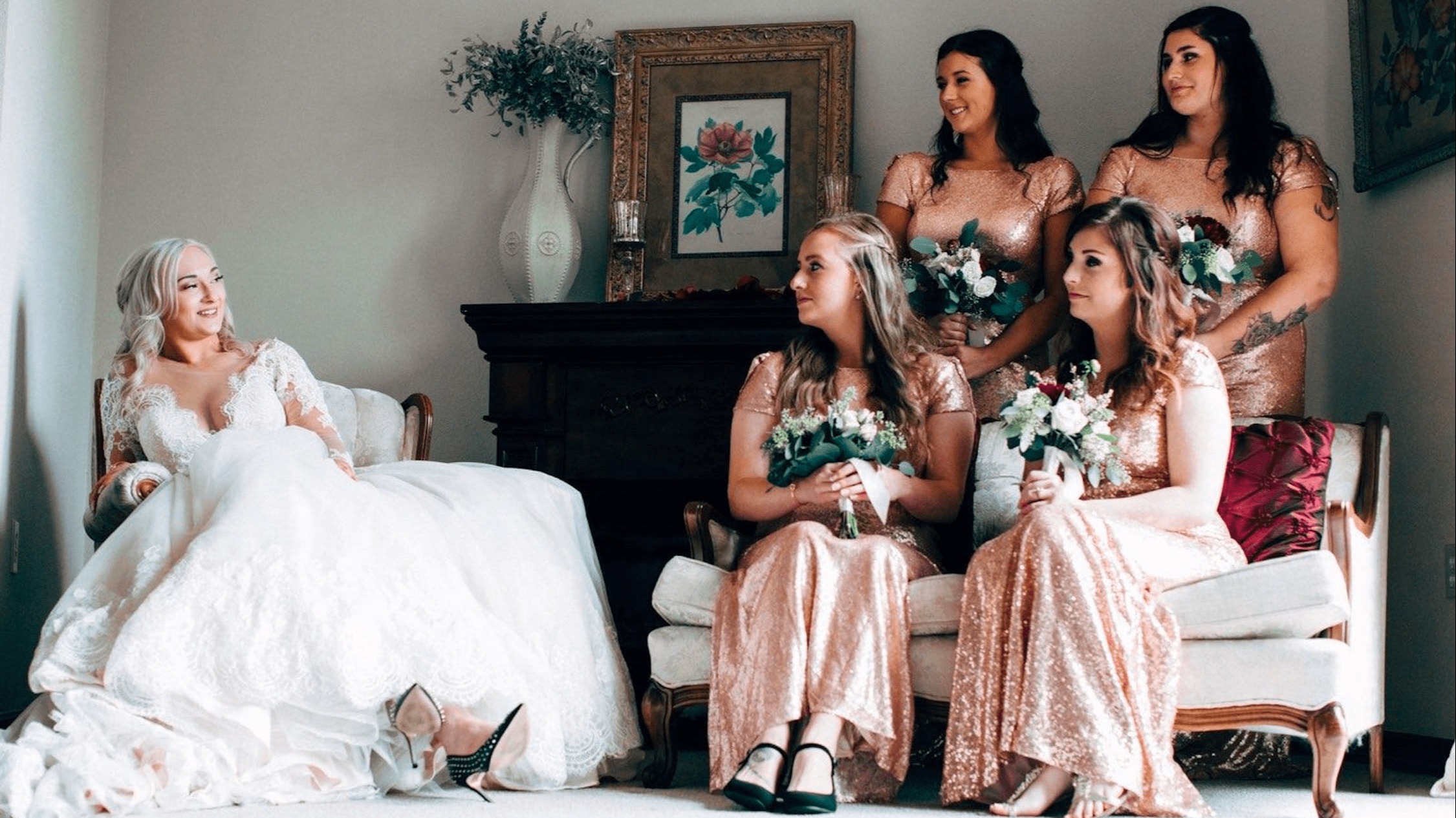 Bride with bridesmaids before the wedding ceremony