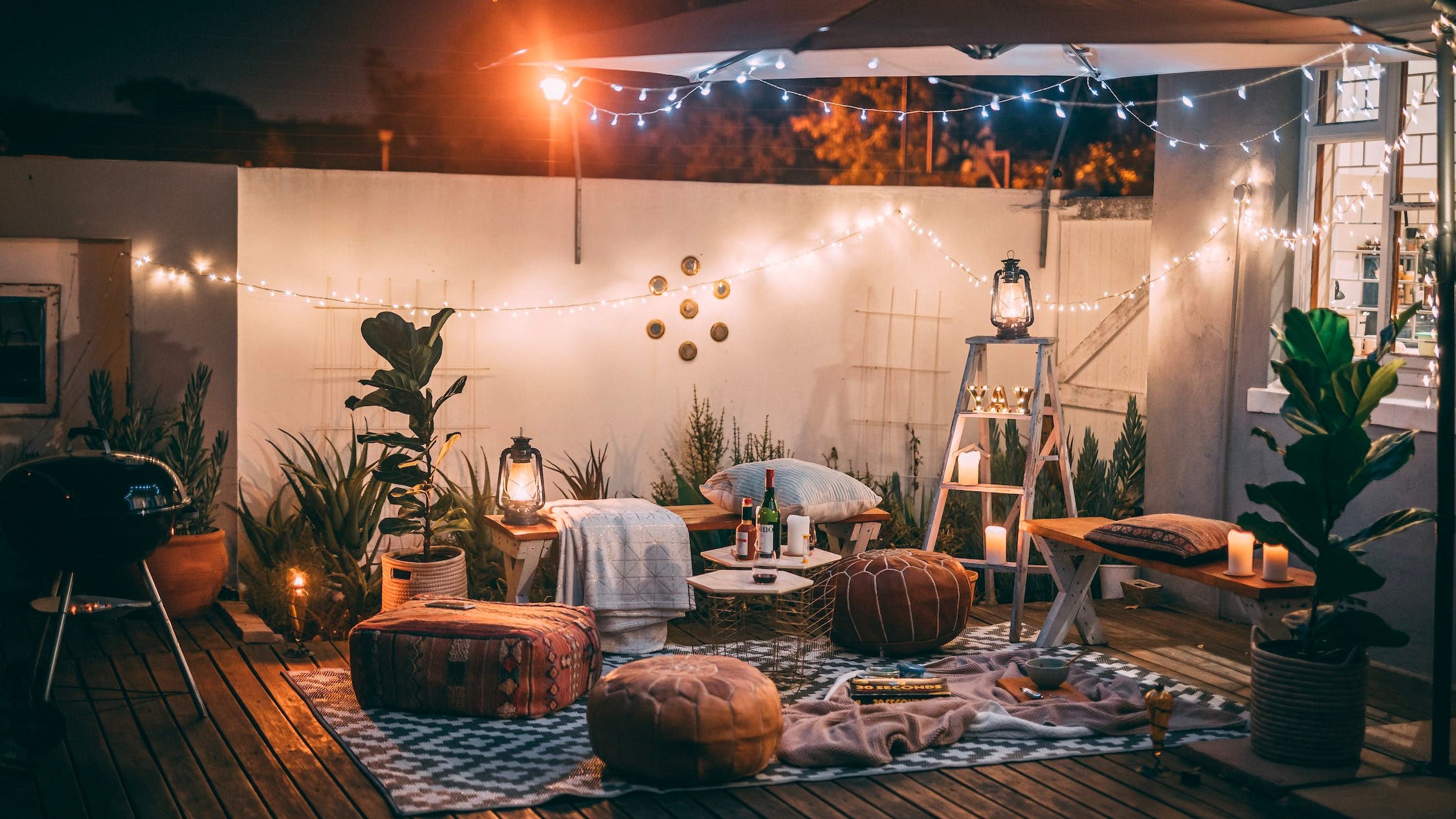 Decorated home garden in the evening