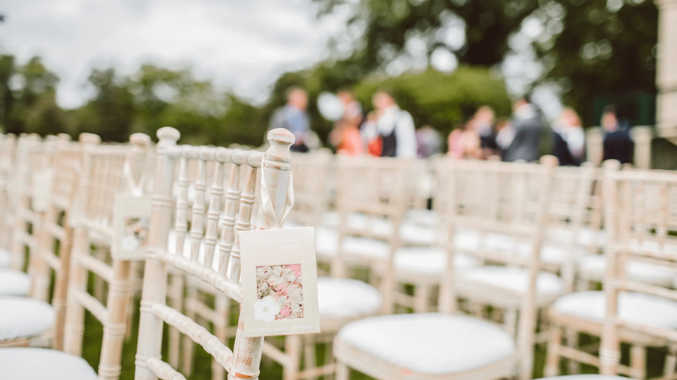 Wedding tables and guests on the background