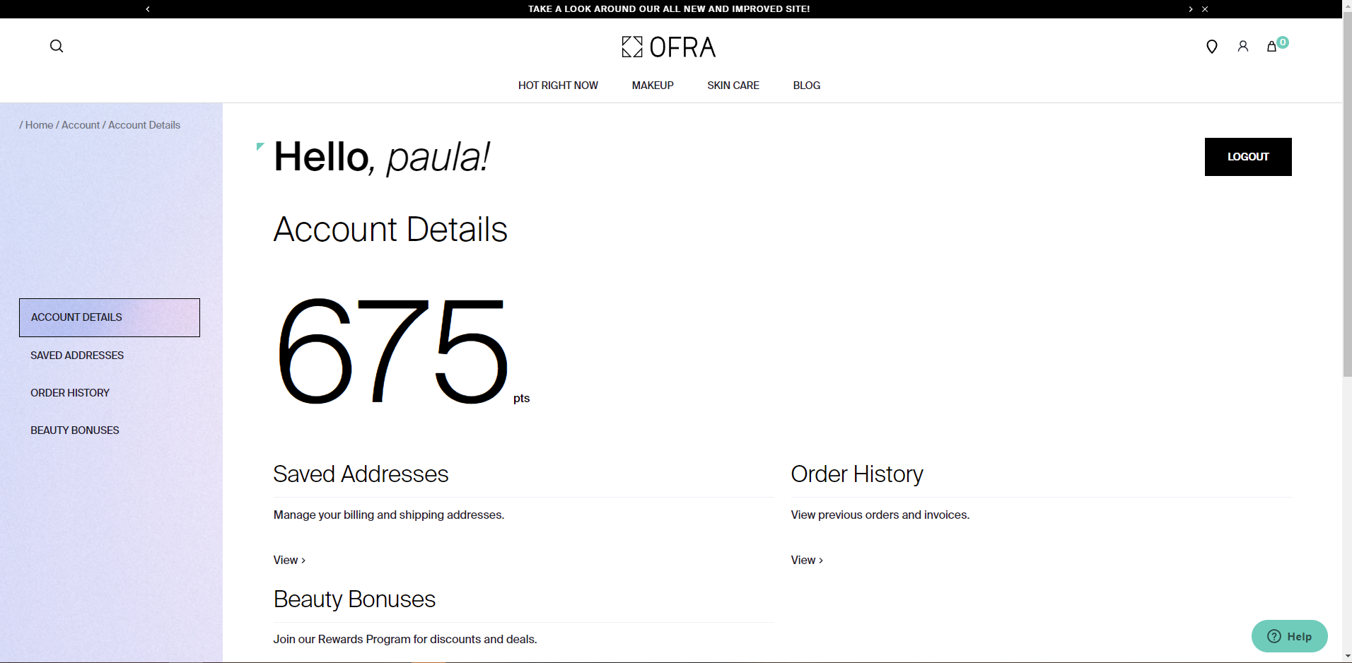 Account Page Screeenshot