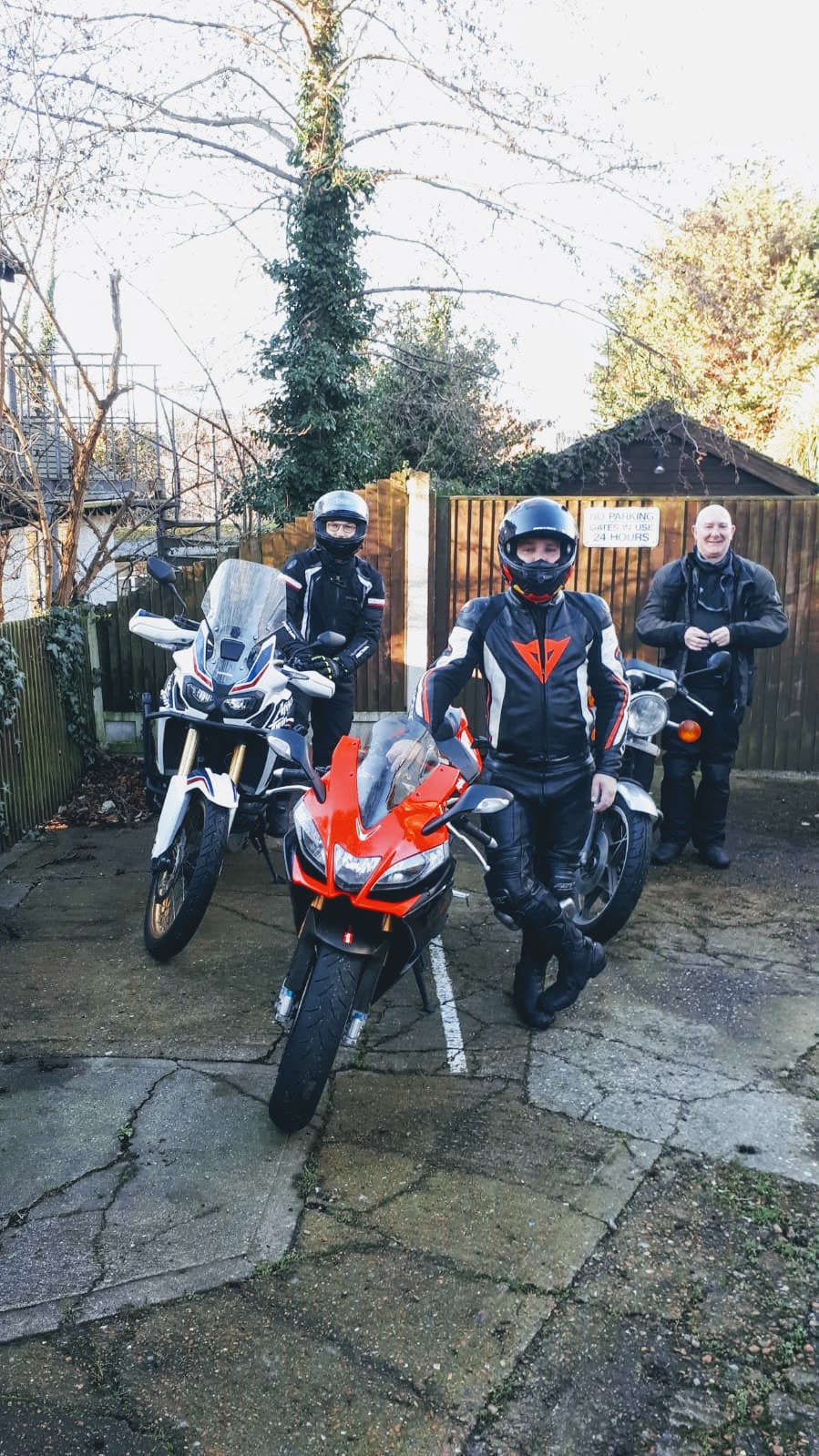 George, Martin, Luke outside Bleriots with bikes