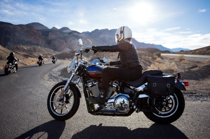 Harley Davidson rider heading for the mountains