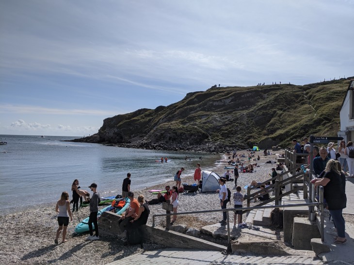 busy beach at Lullworth cove