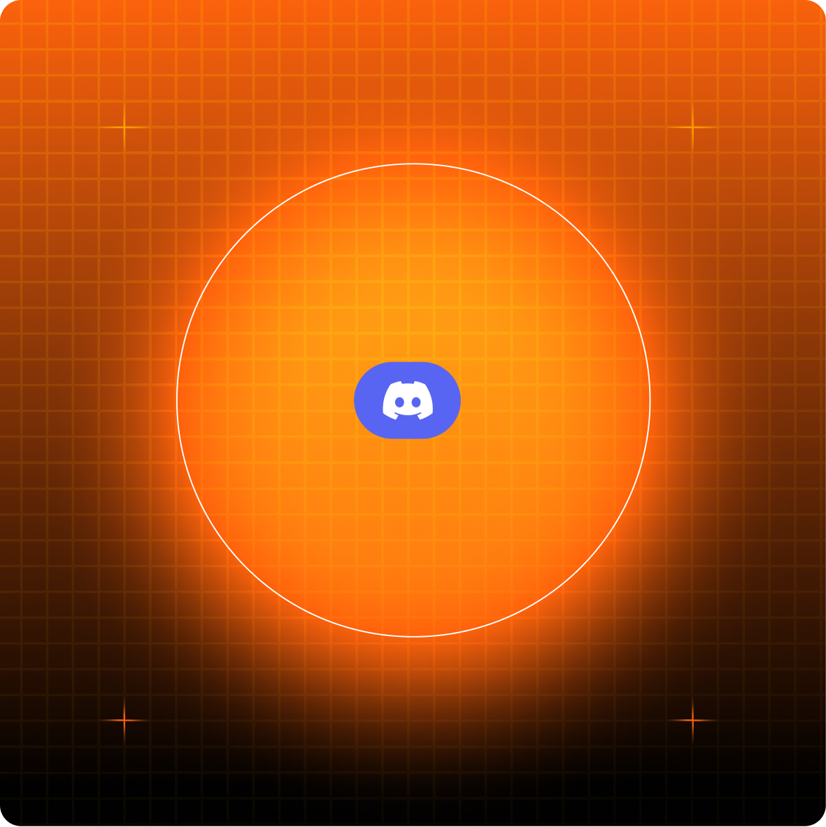 Gemini Discord logo centered in a glowing orange network illustration