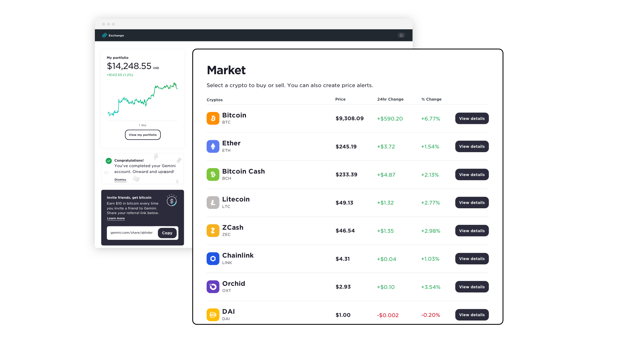 gemini dashboard change to eth