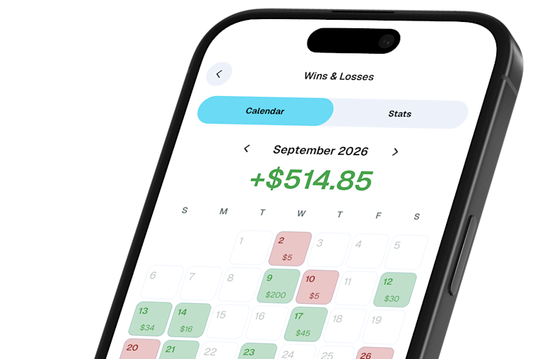 Gemini mobile app showing a September 2026 wins and losses calendar with a balance of +$514.85