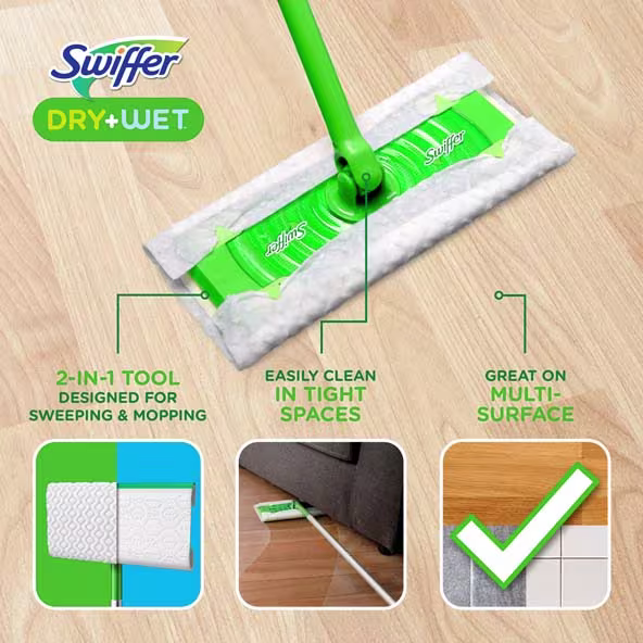 Swiffer® Sweeper™ 2-in-1, Starter Kit - 3-in1 Tool Designed For Sweeping & Mopping, Easily Clean In Tight Spaces, Great On Multi-Surface