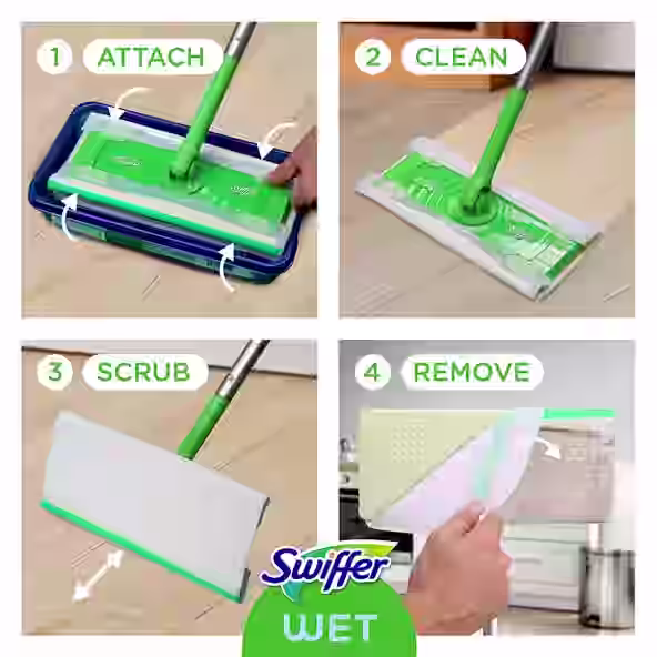 Swiffer® Sweeper™ 2-in-1, Starter Kit Wet  - How To: Attach, Clean, Scrub, Remove