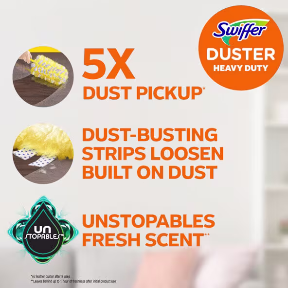 5x dust pickup, dust-busting strips loosen built on dust, unstopables fresh scent