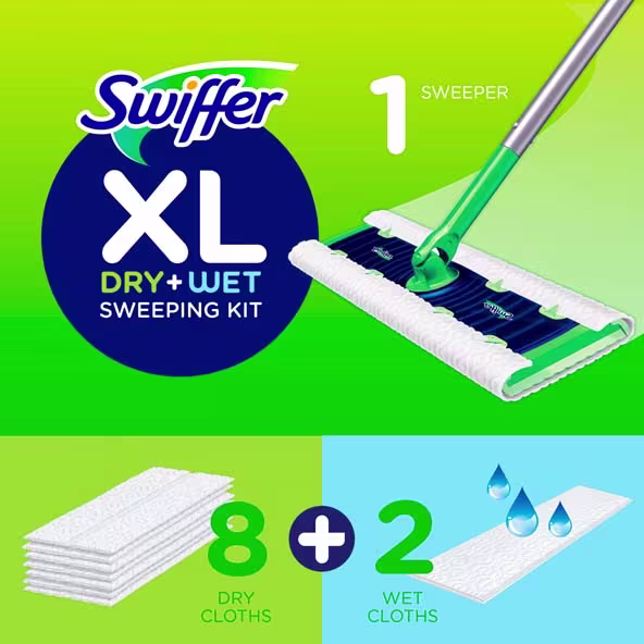Swiffer® Sweeper™ X-Large Starter Kit - 1 Sweeper; 8 Dry Cloths + 2 Wet Cloths