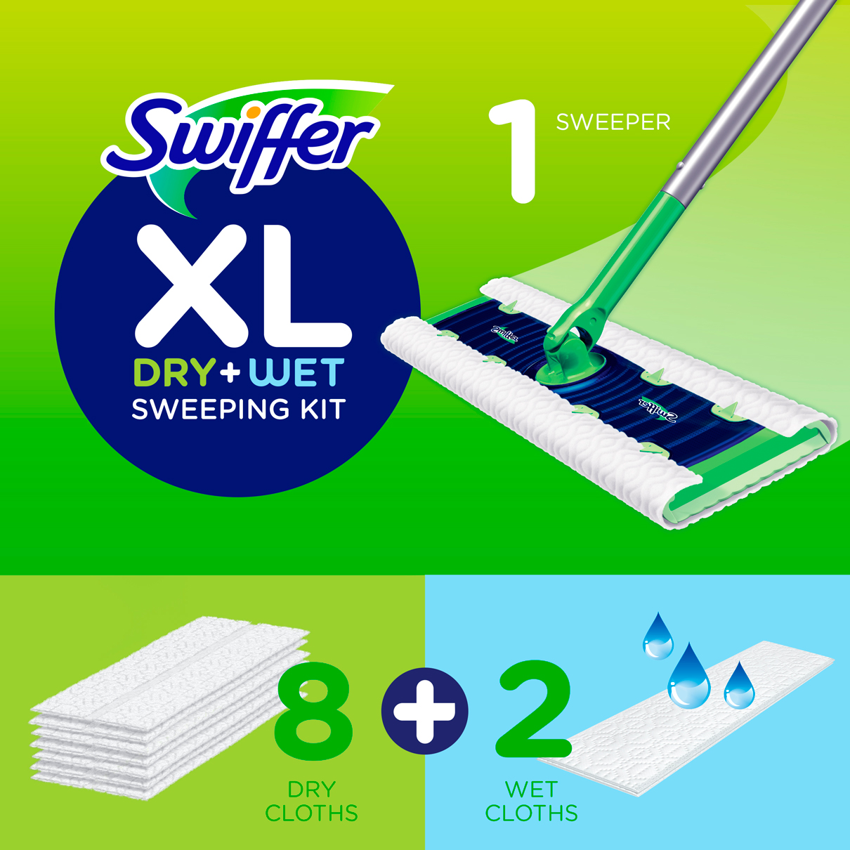Swiffer Trousse de départ de nettoyage de plancher tout usage Swiffer  Sweeper Dry + Wet av