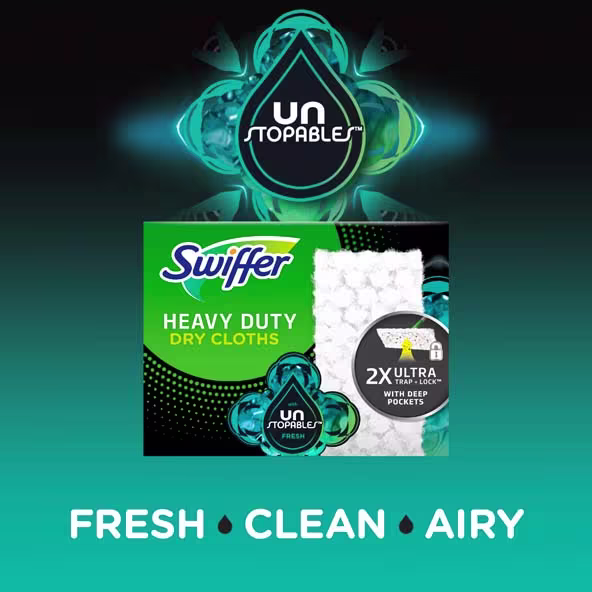 Swiffer Sweeper Heavy Duty Dry Multi-Surface Cloth Refills for Floor Sweeping and Cleaning, Unstopables Fresh Scent - Fresh - Clean - Airy