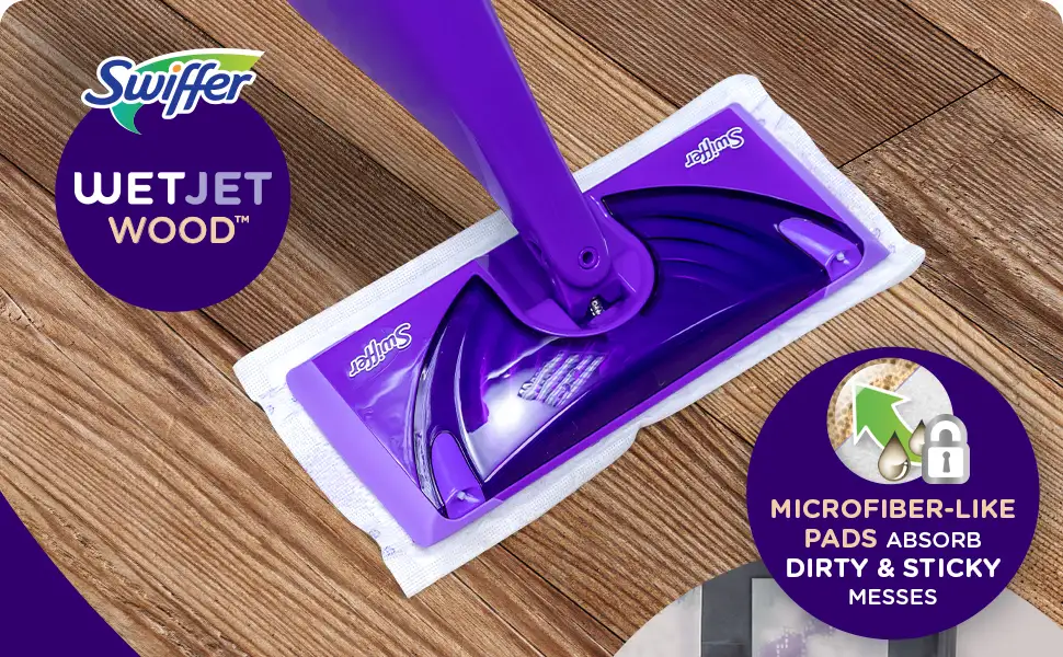 Swiffer WetJet Wood Floor Mopping and Cleaning Starter Kit, All Purpose  Floor Cleaning Products, 1 Mop, 10 Pads, Cleaning Solution, Batteries