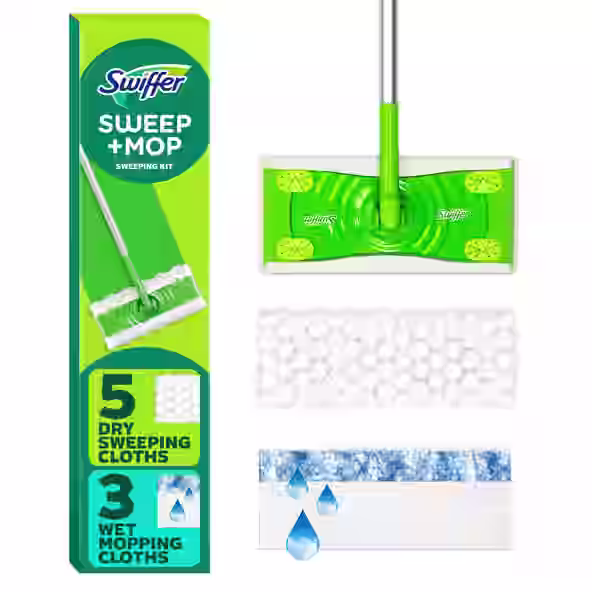 Swiffer® Sweeper™ 2-in-1, Dry and Wet Multi Surface Floor Sweeping and Mopping Starter Kit -5 dry sweeping clothes, 3 wet mopping clothes