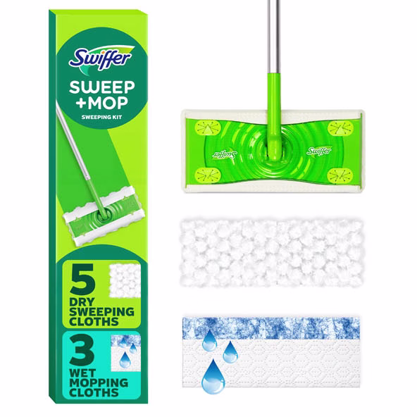 Swiffer® Sweeper™ 2-in-1, Dry and Wet Multi Surface Floor Sweeping and Mopping Starter Kit -5 dry sweeping clothes, 3 wet mopping clothes