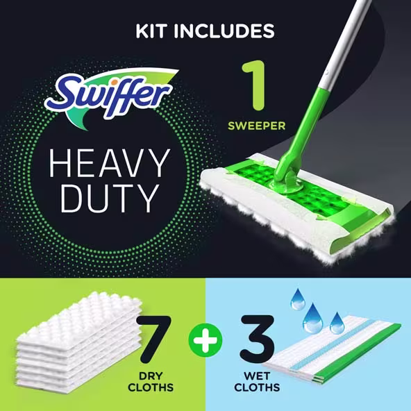 Swiffer® Sweeper™ 2-in-1, Starter Kit - Kit Includes 1 Sweeper, 7 Dry Cloths + 3 Wet Cloths