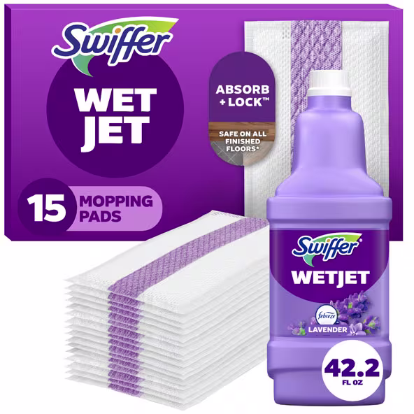 Swiffer Wet Jet Bundle: 15 Mopping pads and Swiffer Lavender Solution 42.2 Fl Oz