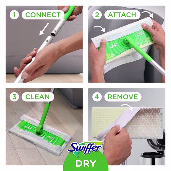 Swiffer® Sweeper™ 2-in-1, Starter Kit Dry - How To - Connect, Attach, Clean, Remove