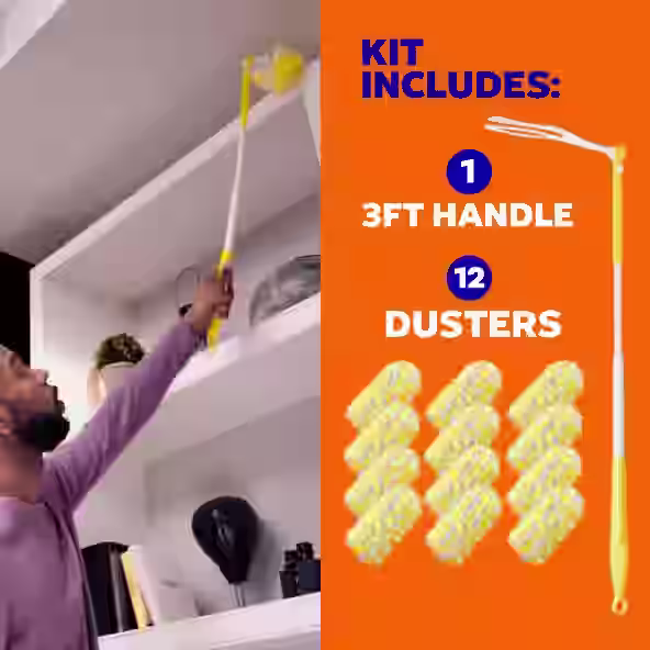 Kit Includes 1 3ft handle and 12 dusters