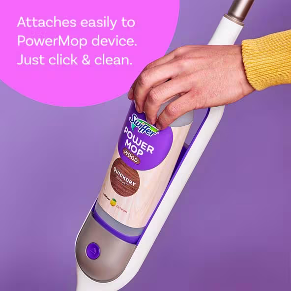 Swiffer® PowerMop Wood QuickDry Floor Cleaning Solution with Lemon Scent - Attaches easily to PowerMop device. Just click & clean.