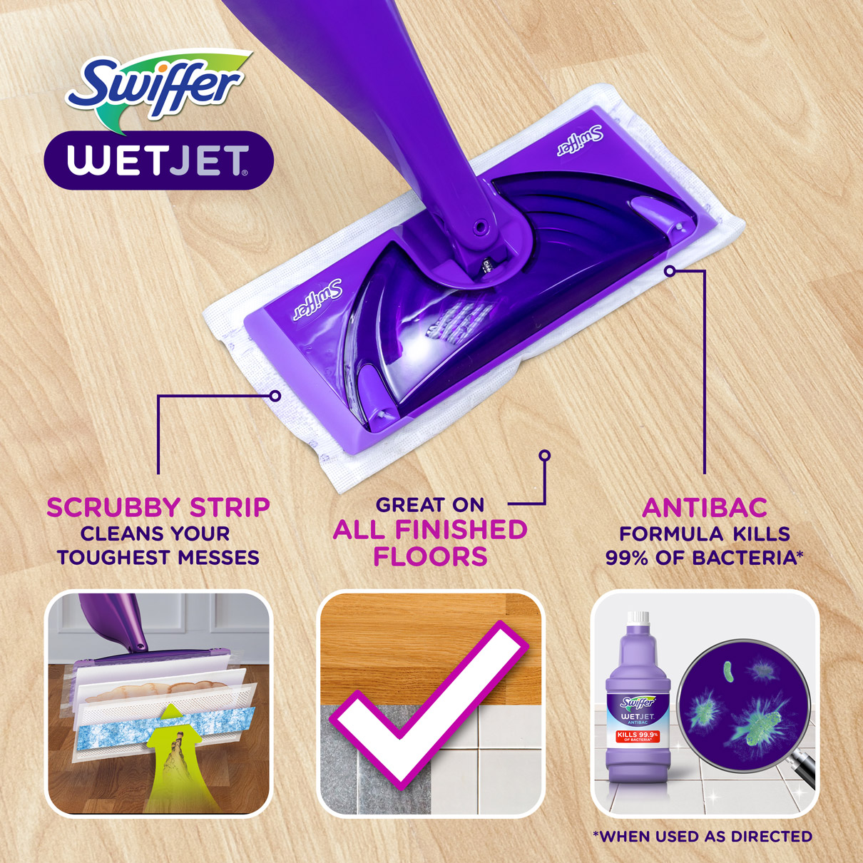 Swiffer WetJet Solution de nettoyage polyvalente pour sols en bois dur,  bouteille de recharge de liquide, parfum Febreze, agrume et zeste doux,  1,25 l