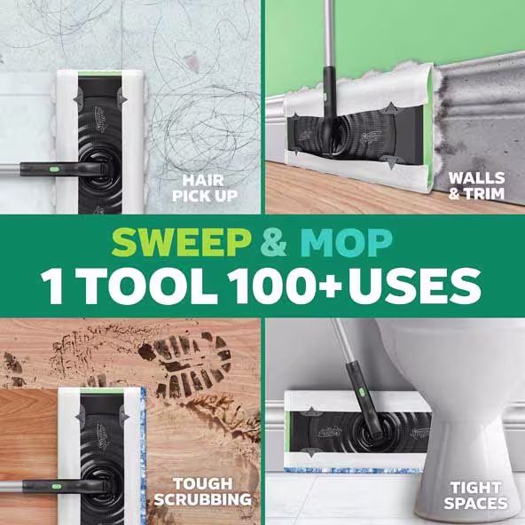 Sweep & Mop - 1 tool 100+ uses: Hair Pick Up, Walls & Trim, Tough Scrubbing, Tight Spaces