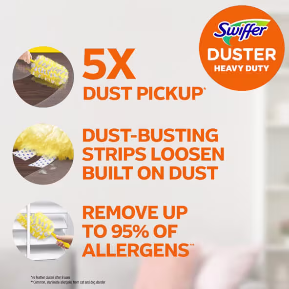 5x dust pickup; dust busting strips loosen built up dust; remove up to 95% of allergens