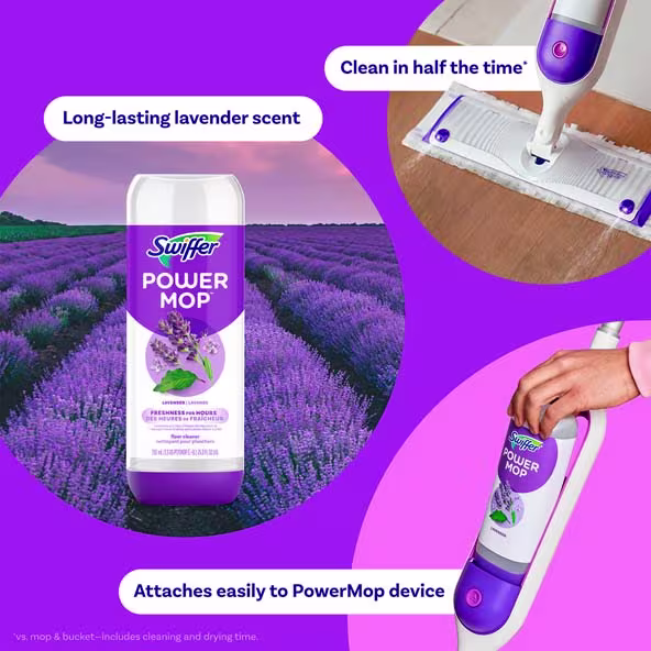 Swiffer® PowerMop Floor Cleaning Solution with Lavender Scent - Clean in half the time; Long-lasting lavender scent; Attaches easily to PoweMop device