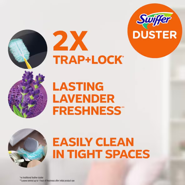 2x trap+lock, lasting lavender freshness, easily clean in tight spaces