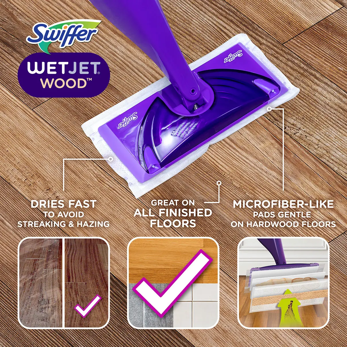 Swiffer Kit balai anti-poussière WETJET WOOD 