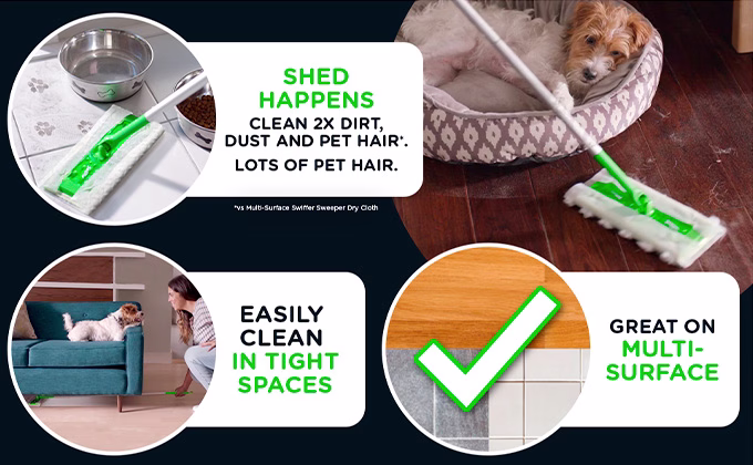Swiffer Sweeper Pet Heavy Duty Dry Cloth Refills - Shed Happens Clean 2x Dirt, Dust and Pet Hair, Easily Clean In Tight Spaces, Great On Multi-Surface