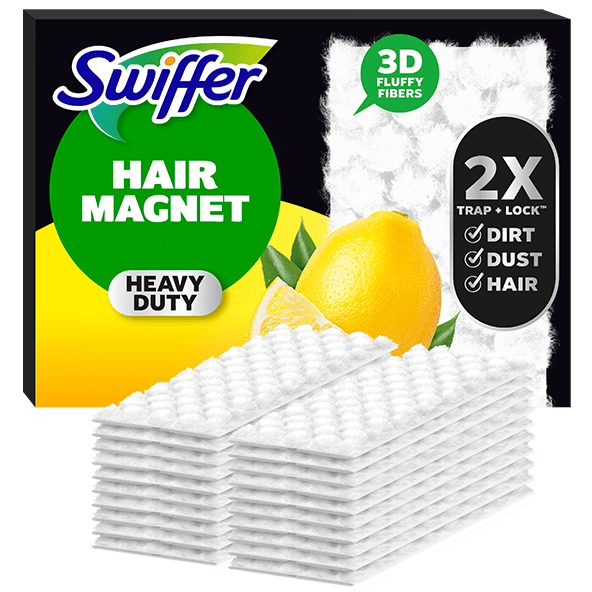 Swiffer Hair Magnet Heavy Duty Dry Sweeping Cloth Refills with 3D Fluffy Fibers, Lemon Scent