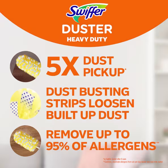 5x dust pickup, dust busting strips loosen built up dust, remove up to 95% of allergens