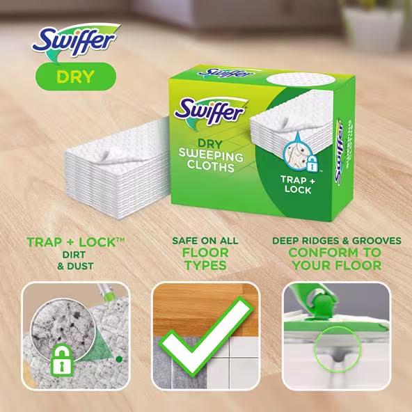 Swiffer® Sweeper™ Heavy Duty Multi-Surface Dry Cloth Refills for Floor Sweeping and Cleaning - Trap + Lock Dirt & Dust, Safe On All Floor Types, Deep Ridges & Grooves Conform To Your Floor