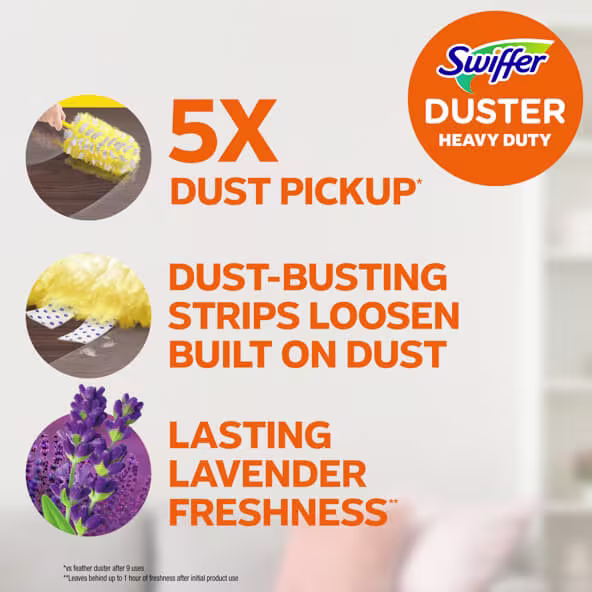 5x dust pickup, dust-busting strips loosen built on dust, lasting lavender freshness