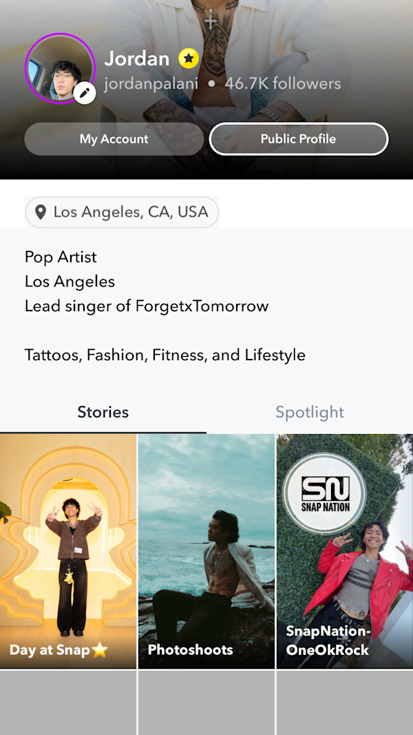Snapchat public profile for creator Jordan
