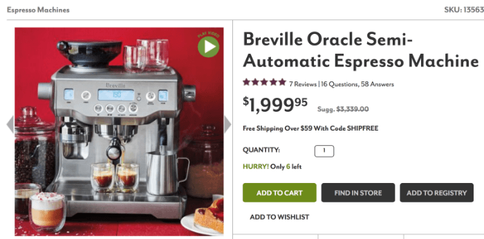 an espresso machine is shown with a price of $1,995.95