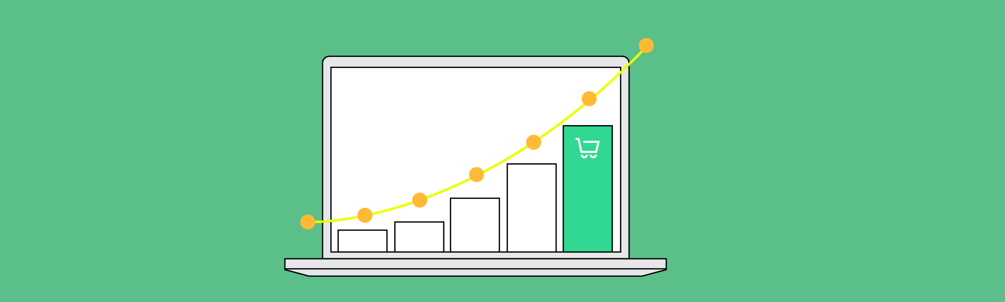 an exponential chart showing growth over time in e-commerce sales is represented.