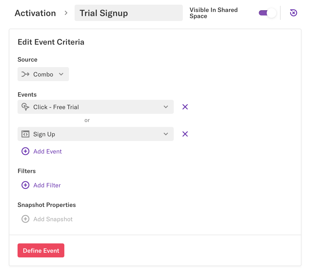 Heap event tracking under a single ‘combination event’ umbrella