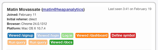 Heap's user activity streams