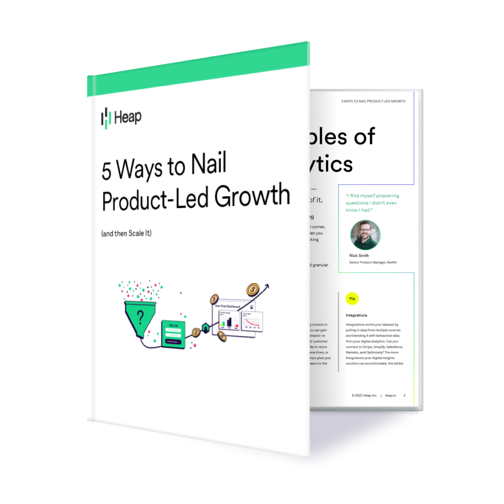 Illustration of a book with the title "5 Ways to Nail Product-Led Growth"