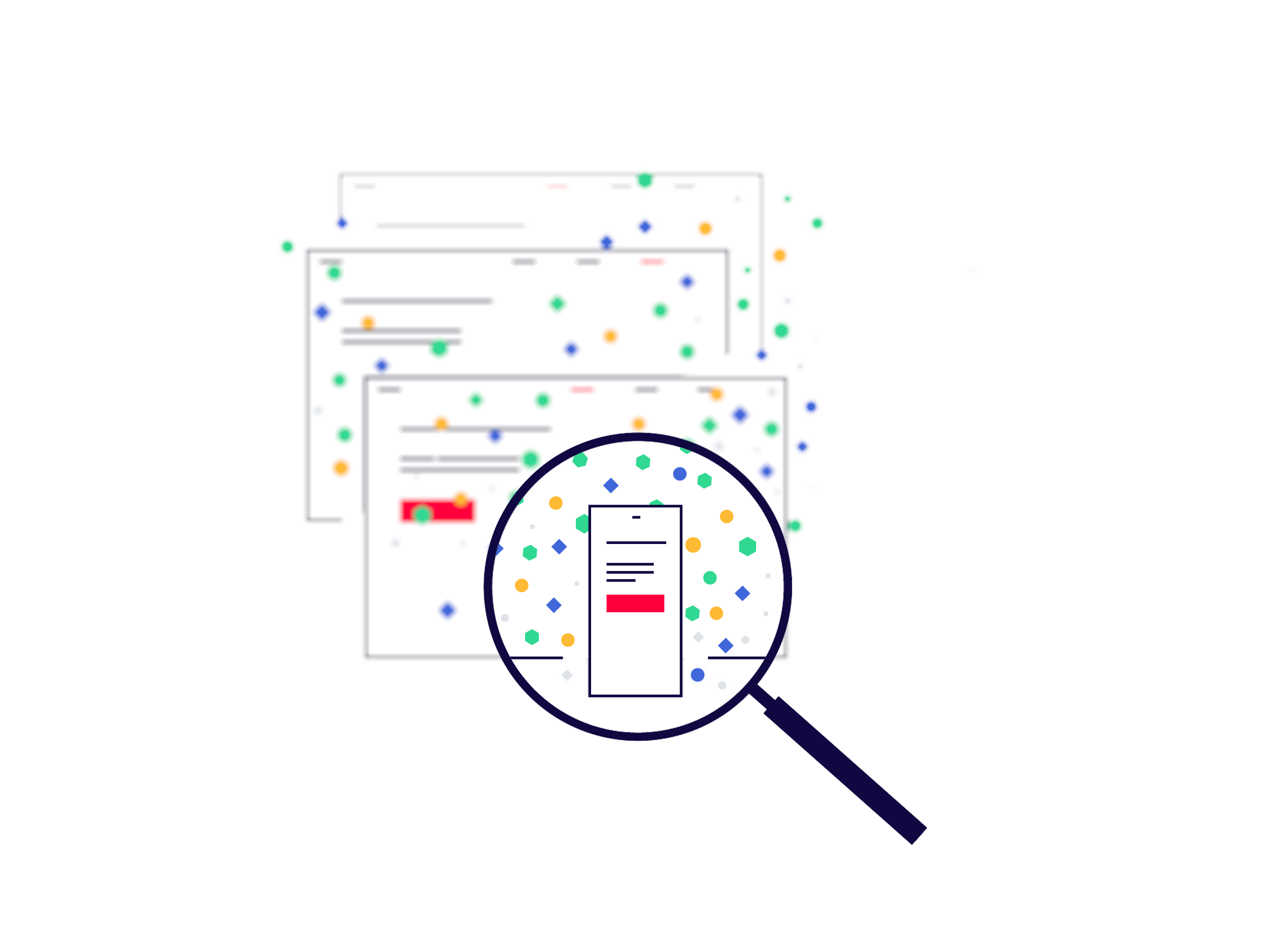 Illustration showing a magnifying glass zooming in on a phone.