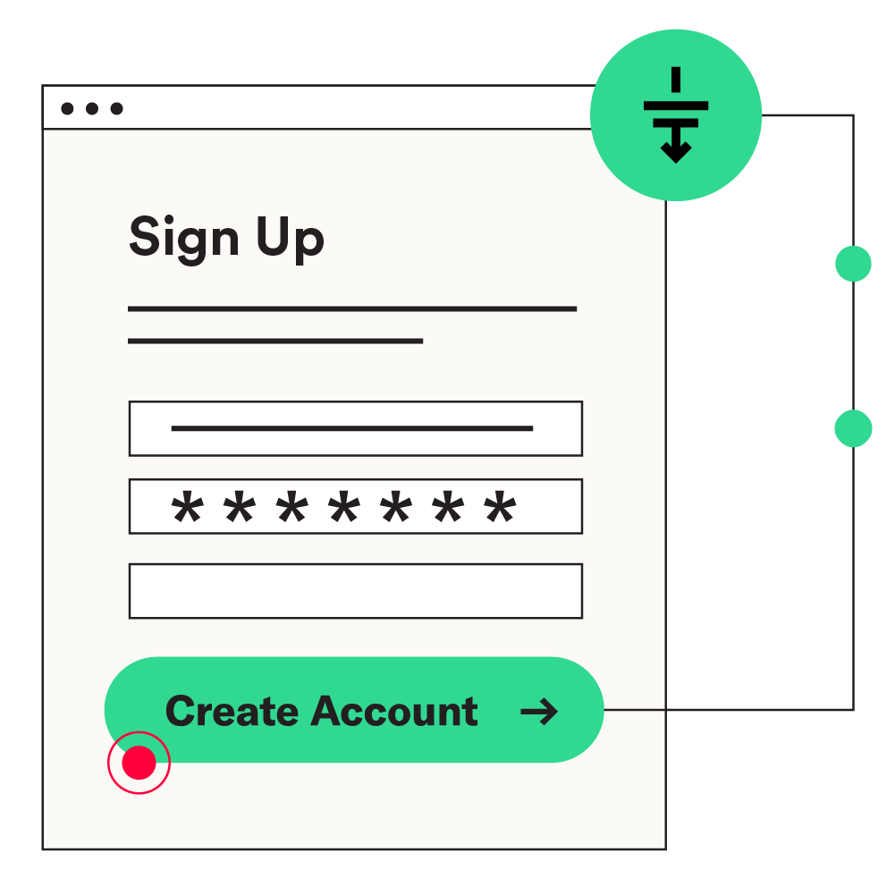 Website sign up form with call to action "Create Account"