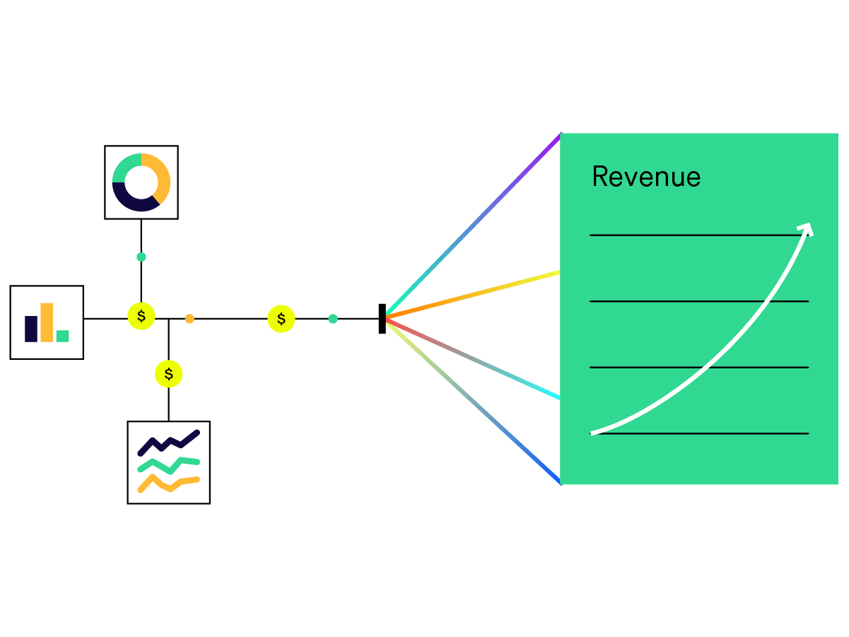 Illustration showing different charts turning into revenue