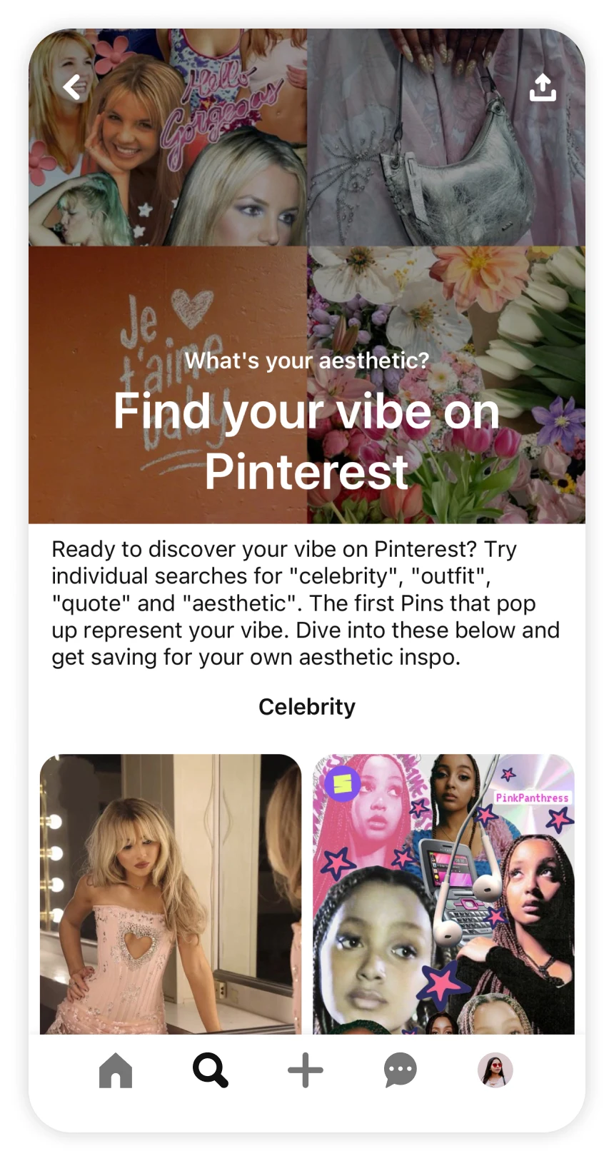 Screen shot of Pinterest app showing trend article for Pinterest aesthetic