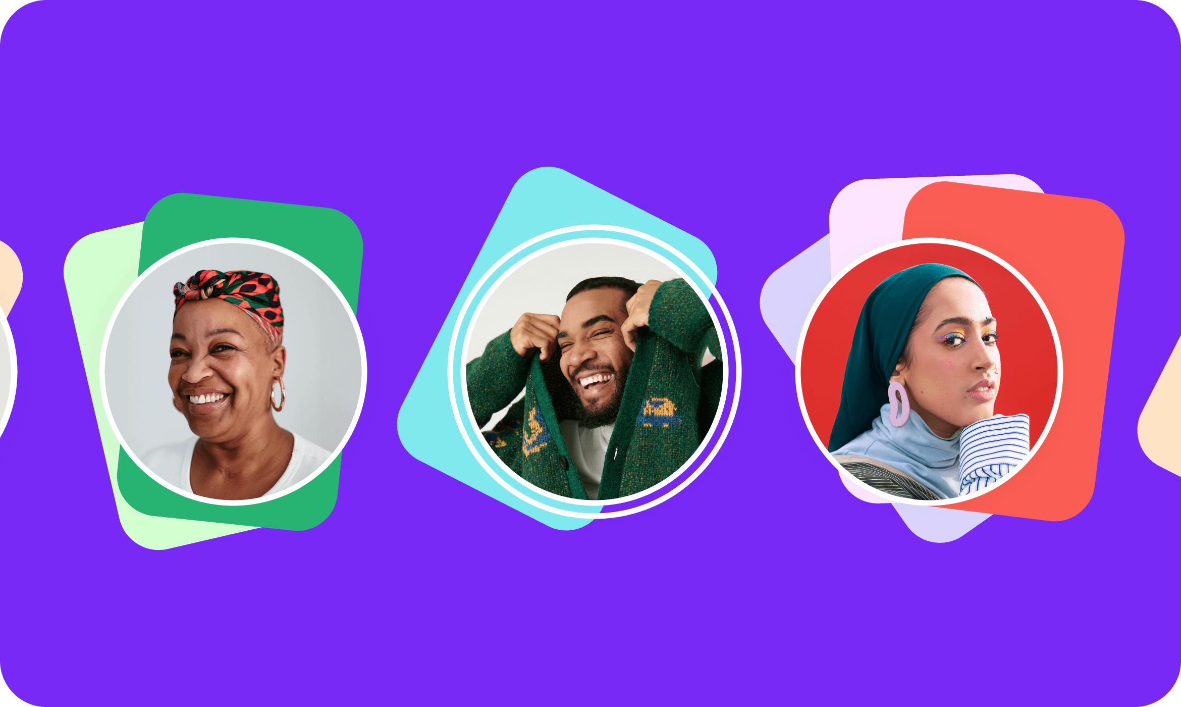 Three creator profile images with colorful Pins in the background