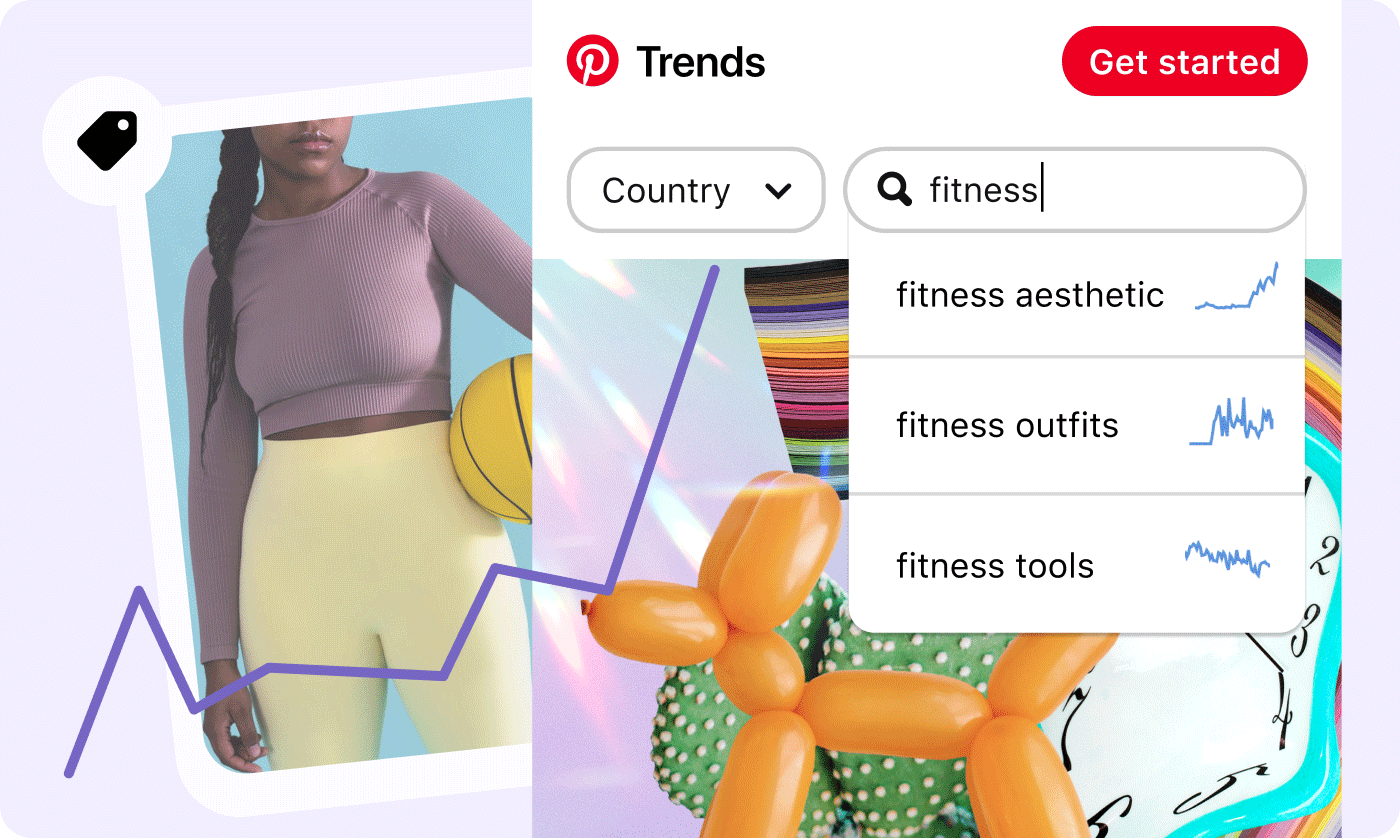 Pinterest Trends tool and a Pin of a woman in a fitness outfit
