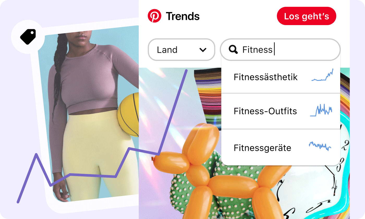 Pinterest Trends-Tool und Pin einer Frau in Sportkleidung