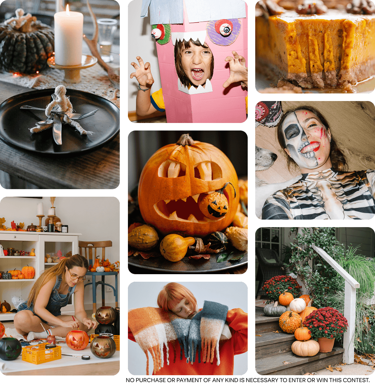Pin grid of Halloween decor, beauty, costumes, fashion, food and crafts